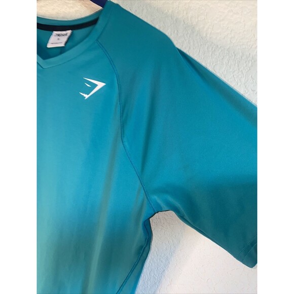 Gym shark Shirt Mens athletic gym run M Teal SS train sport reflective light - Picture 4 of 7